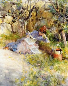 Egy újságot olvasó hölgy alkotó: Carl Larsson